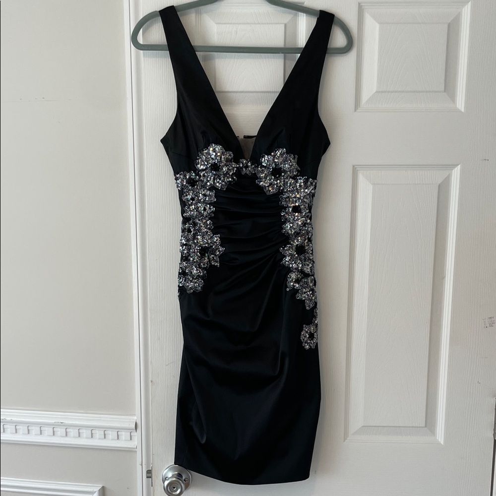 Elegant Black Dress with Silver Embellishments